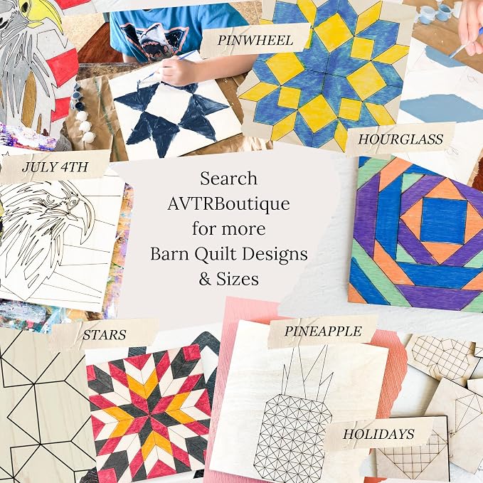 Barn Quilt Stencil | Unfinished Wood Quilt Block Painting Sign | DIY Painting Craft Kit for Adults | Farmhouse Wall Art and Quilting Decor (9 inches, HST Square) - Image 10