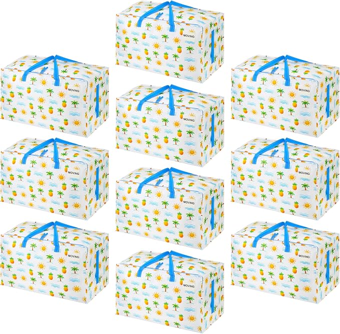 VENO 10 Pack Extra Large Heavy Duty Moving Bags with Wide Opening & Reinforced Handles, Reusable Storage Tote Bags with Strong Zippers for Clothes, College Dorm Essentials & Moving Supplies by Veno