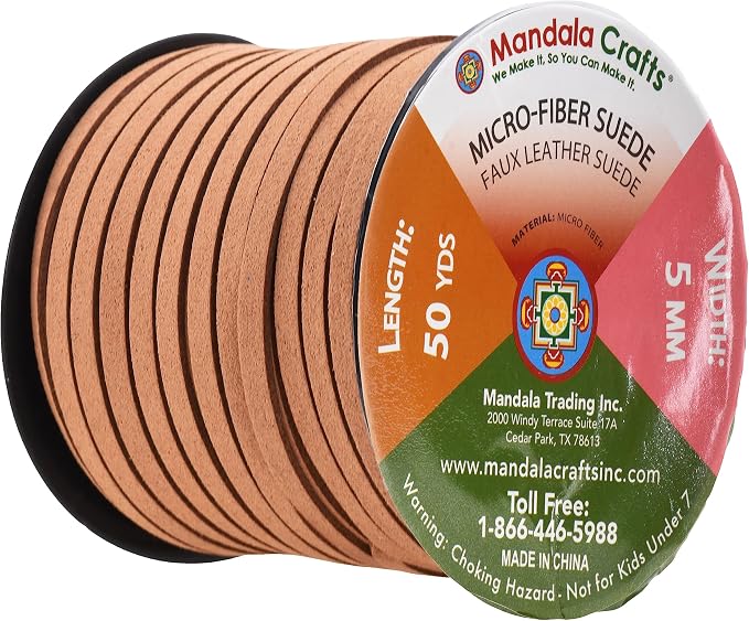 Mandala Crafts 5mm Taupe Faux Suede Vegan Leather, Jewelry Making | 50 Yards Durable Flat Leather Strings, Laces & Strips for Bracelets, Necklaces, Braiding, Dream Catchers Supplies & Chokers - Image 2