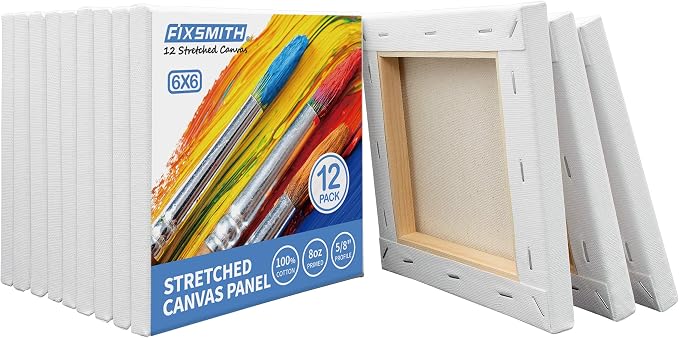 Stretched Canvas for Painting - 6x6 White Canvas Bulk Pack of 12,Primed,100% Cotton,5/8 Inch Profile of Super Value Pack for Acrylics,Oils & Other Painting Media. - Image 5