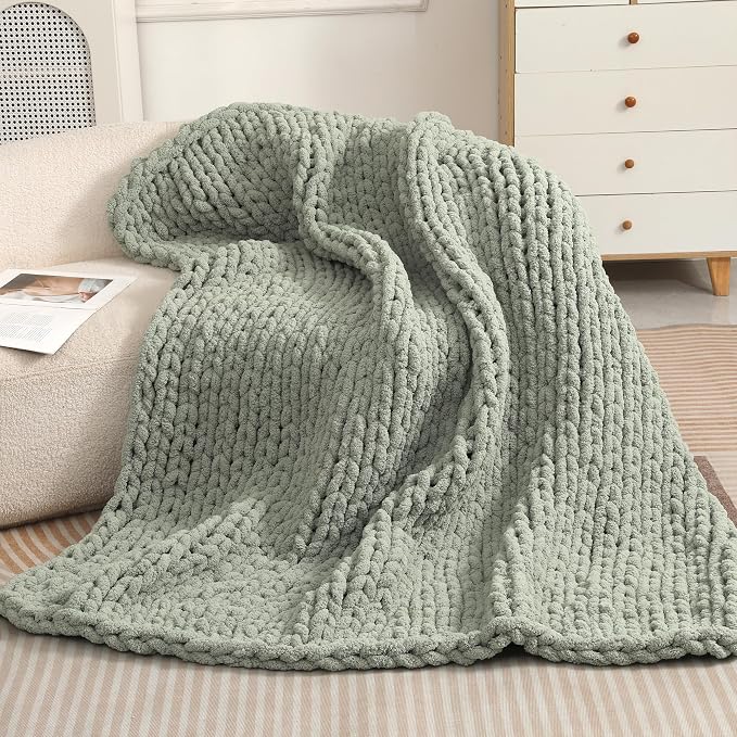 Chunky Chenille Yarn for Hand Knitting 8 Jumbo Pack Chunky Yarn for Hand Soft Blanket Knitting, Bulky Thick Fluffy Yarn for Crocheting (Sage Green) - Image 5