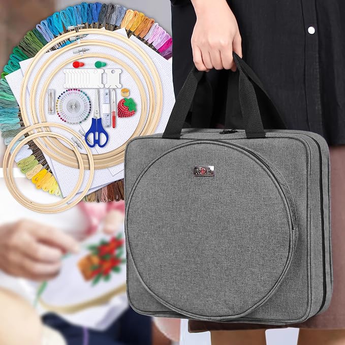 LoDrid Embroidery Kit, Embroidery Project Bag with Embroidery Kit, Gray | Embroidery Starter Kit, Embroidery Supplies Storage Bag, Cross Stitch Kits for Adults - Image 6