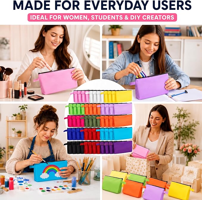 Reginary 60 Pcs Canvas Makeup Bag Bulk,9.8 X 5 X 2 Inch,Multicolor | Portable Cosmetic Pouch with Zipper, Blank Design Pencil Case, Versatile Toiletry Organizer for Women Travel DIY Craft - Image 9