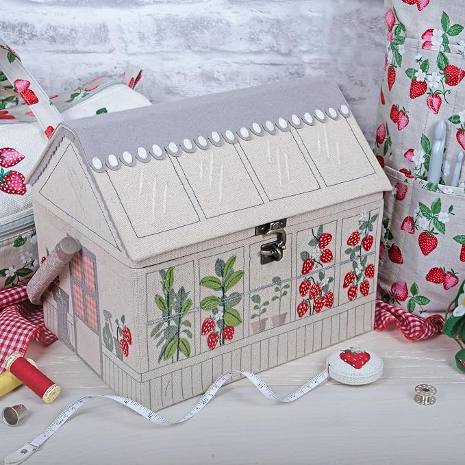 Hobby Gift Strawberry Greenhouse Sewing Box | Craft Storage Basket, Handle, Internal Accessories Tray, For Sewing Knitting and Hobby Supplies - Image 11