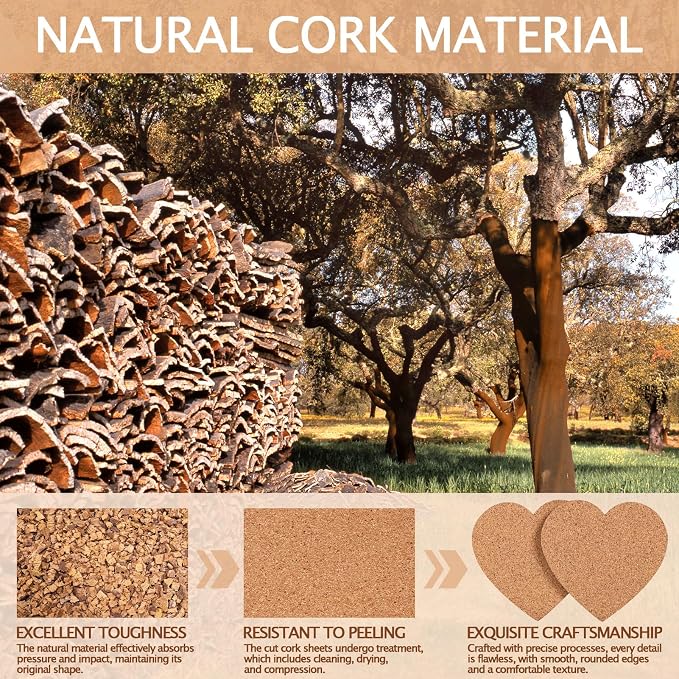 100 PCS Cork Coasters for Laser Engraving, Thick Absorbent Blank Coasters | 4 Inch Heat Resistant Coffee Table Coaster Bulk Plant Saucers Home Decor for Wood Burning, DIY Crafts, Wedding, Party, Heart - Image 3