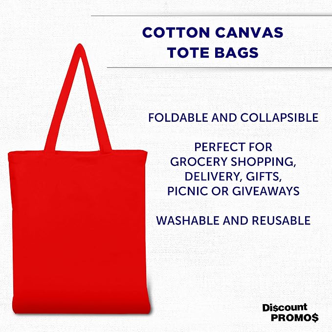 DISCOUNT PROMOS Cotton Canvas Tote Bags Set of 10, Bulk Pack - Reusable, Great for Shopping, Grocery, Beach, Picnic, Wedding Favors - Red - Image 4