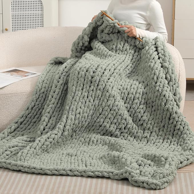 Chunky Chenille Yarn for Hand Knitting 8 Jumbo Pack Chunky Yarn for Hand Soft Blanket Knitting, Bulky Thick Fluffy Yarn for Crocheting (Sage Green) - Image 4