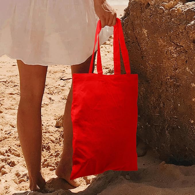 DISCOUNT PROMOS Cotton Canvas Tote Bags Set of 10, Bulk Pack - Reusable, Great for Shopping, Grocery, Beach, Picnic, Wedding Favors - Red - Image 2
