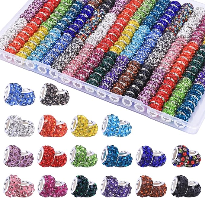 Aipridy European Large Hole Beads, Colorful Glass Charm Beads Set, Assorted Patterns and Designs Rhinestone Craft Beads for DIY Bracelet Jewelry Making (216, Mixed Pack by Color) - Image 7