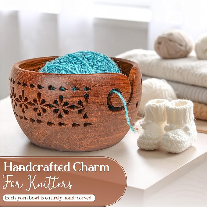 Wooden Yarn Bowls for Crocheting & Knitting - Availabe in 2 Sizes, Exquisite Handmade Large Yarn Bowl Holder, Crochet Bowls for Yarn, Knitting Bowl (Pattern Large) - Image 4