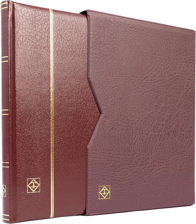 LIGHTHOUSE – “PREMIUM” Bonded Leather Cover Stockbook for Stamps - 32 Black Cardstock A4 Pages with Clear Strips and Double Linen Hinges - Slipcase Included - Red - Image 5