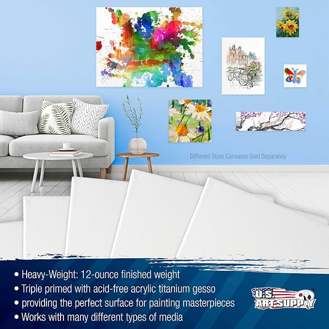 U.S. Art Supply 24 x 48 inch Stretched Canvas 12-Ounce Primed 6-Pack - Professional White Blank 3/4" Profile Heavy-Weight Gesso Acid Free Bulk Pack - Painting, Acrylic Pouring, Oil Paint - Image 4