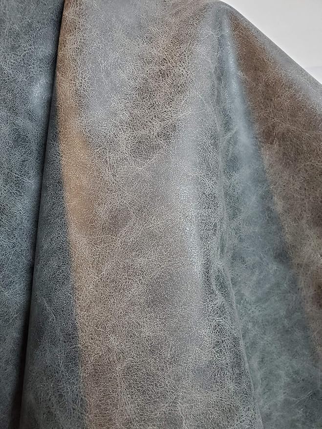 NAT Leathers | Gray Distressed Crazy Horse Oily Faux Vegan Leather PU (Peta Approved Vegan) | 1 Yard (36 inch x 54 inch Wide) Cut by Yard Pleather 0.9 mm Upholstery | Gray Distress 36"X54" by NATLeathers